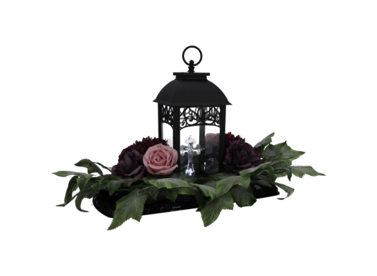 Kompozycja nagrobna z latarenką 65 x 30 x 36 cm LED fioletowy