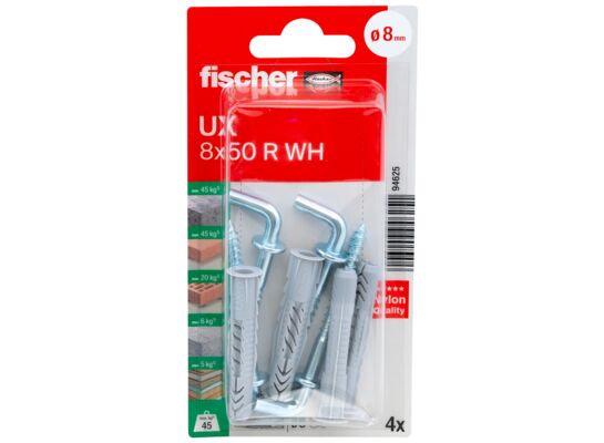 Kołek uniwersalny UX 8X50 z hakiem prostym fischer