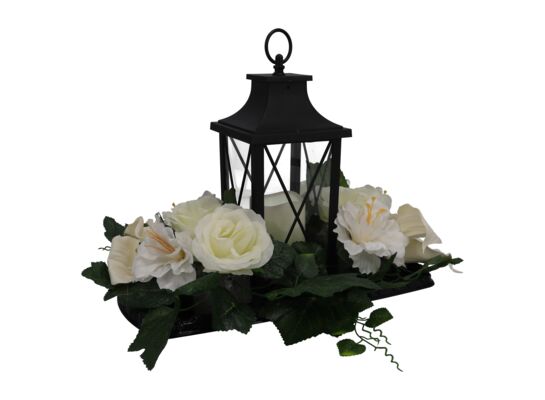 Kompozycja nagrobna z latarenką 65 x 30 x 36 cm LED kremowy