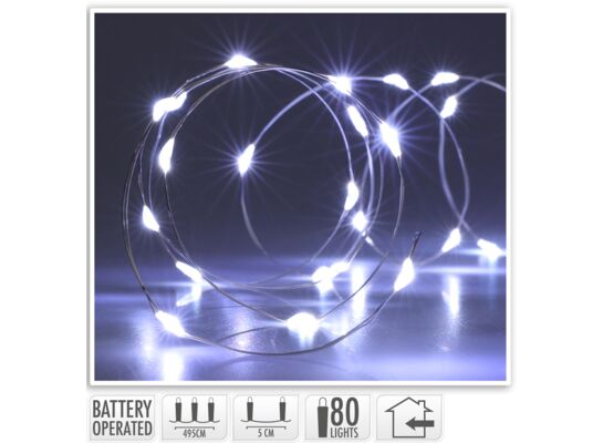 Mikroled na druciku srebrny 80 LED zimny biały 395 cm