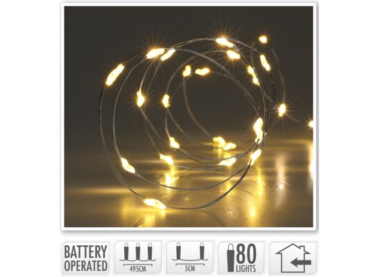 Drut srebrny 80 LED ciepły biały 395 cm