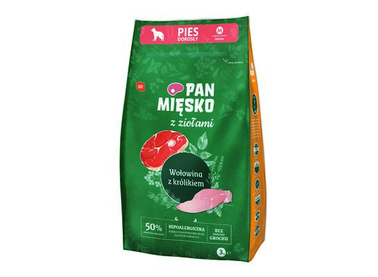 Karma dla psa wołowina/królik M 3 kg Pan Mięsko