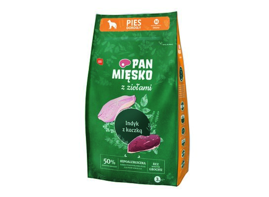 Karma dla psa indyk/kaczka M 3 kg Pan Mięsko
