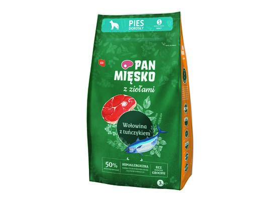 Karma dla psa wołowina/tuńczyk S 3 kg Pan Mięsko