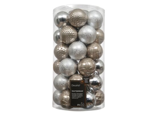 Bombki plastikowe mix śr. 6 cm srebrny, przydymiony 37 szt.