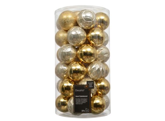 Bombki plastikowe mix śr. 6 cm złoty, perłowy 37 szt.
