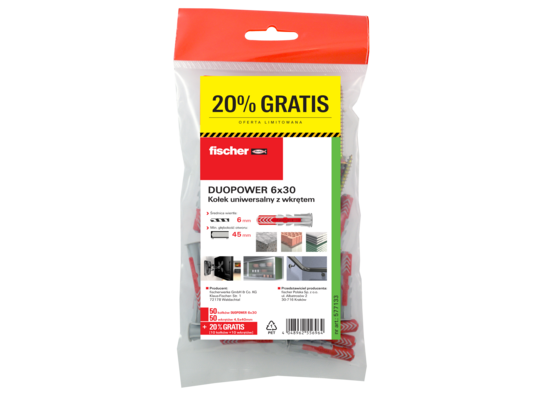 Kołek uniwersalny z wkrętem DUOPOWER 6X30 S Fischer