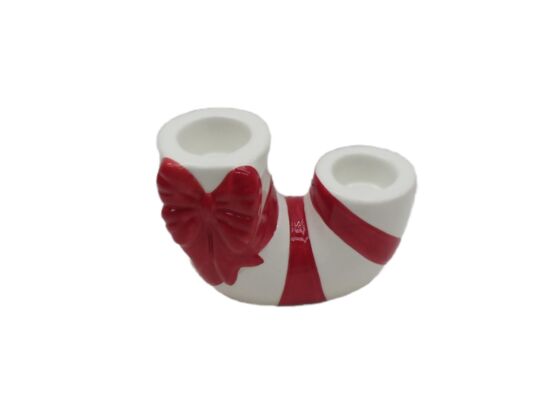 Ceramiczny świecznik 8,8 cm czerwono-biały