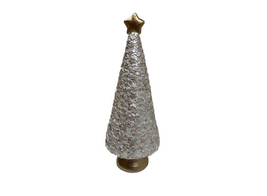 Dekoracyjna figura choinka 36 cm biało-złoty