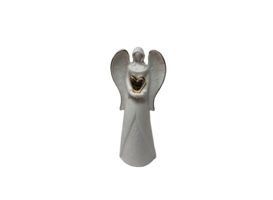 Figura ceramiczna anioł 19 cm białe złoto