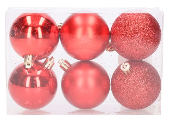 Bombki plastikowa 6 cm 6 szt. czerwony