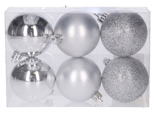 Bombki plastikowa 6 cm 6 szt. srebrny