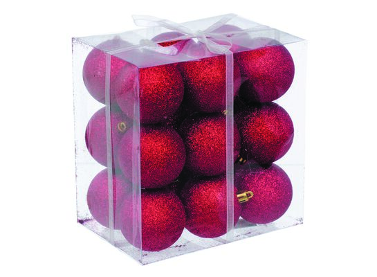 Bombki plastikowe brokat 6 cm / 18 szt. czerwony