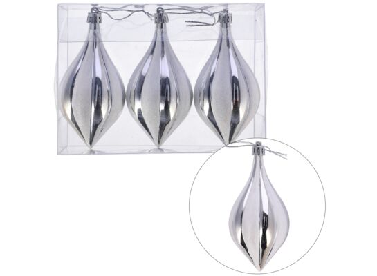 Bombki plastikowe sople 12 cm / 3 szt. srebrny