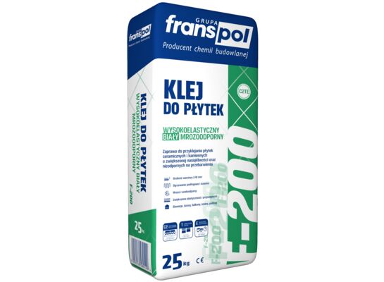 Klej do płytek F- 200 wysokoelastyczny biały C2TE 25 kg Franspol