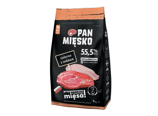 Karma sucha dla psa cielęcina/indyk m 9 kg PAN MIĘSKO