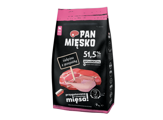 Karma sucha dla szczeniąt cielęcina/przepiór XS 9 kg PAN MIĘSKO