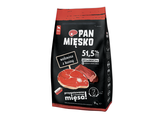 Karma sucha dla psa wołowina/kozina m 9 kg PAN MIĘSKO