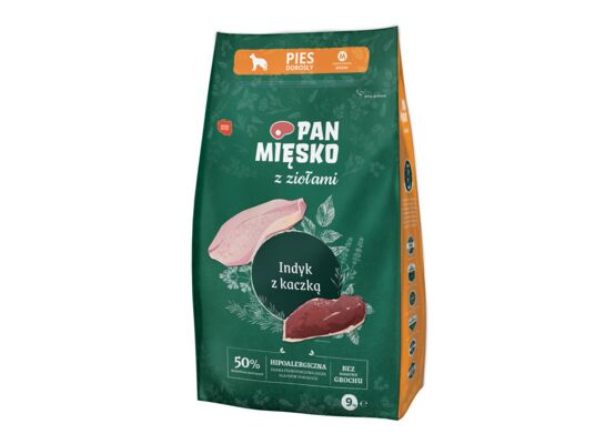 Karma sucha dla psa indyk/kaczka m 9 kg PAN MIĘSKO