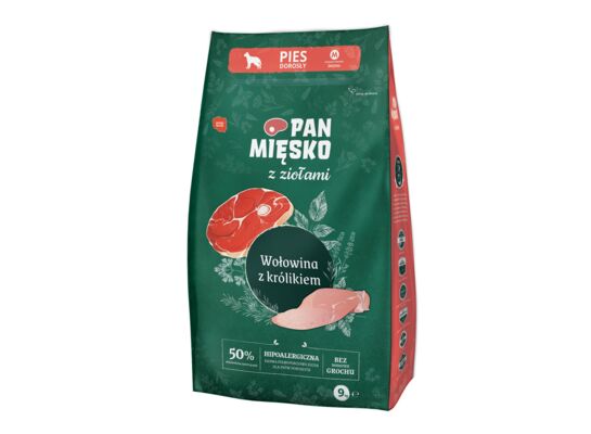 Karma sucha dla psa wołowina/królik m 9 kg PAN MIĘSKO