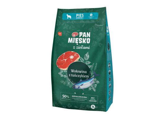 Karma sucha dla psa wołowina/tuńczyk S 9 kg PAN MIĘSKO