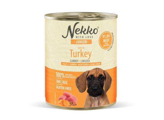 NEKKO karma mokra dla psa junior indyk/marchewka/siemię 6x800 g