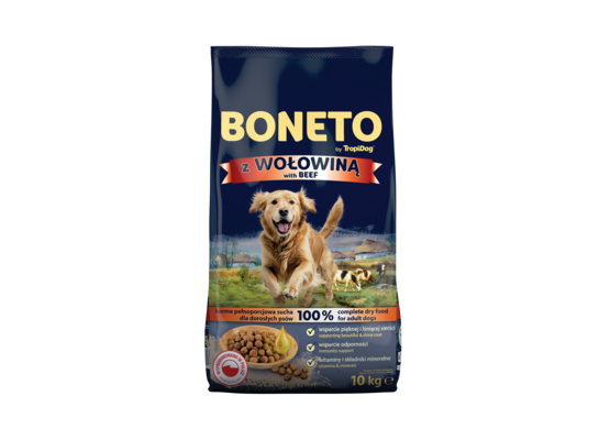 Karma sucha dla psa adult with beef 10 kg TropiDog Boneto