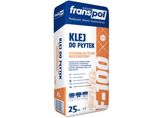 Klej do płytek F- 100 wysokoelastyczny C2TE 25 kg Franspol