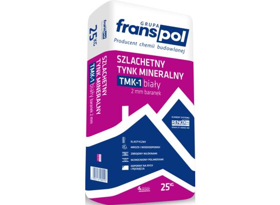 Tynk mineralny biały TMK-1 kornik 2,5 mm 25 kg Franspol