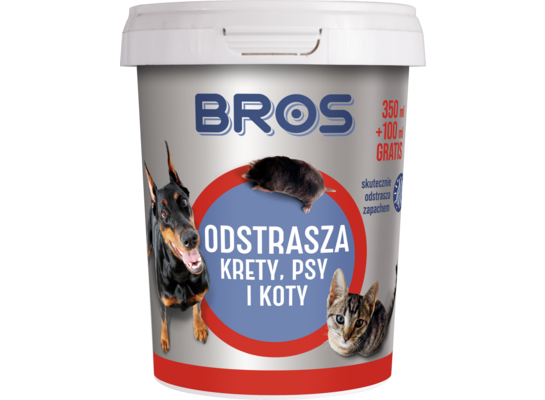 Odstrasza krety, psy i koty 350 ml + 100 ml gratis BROS