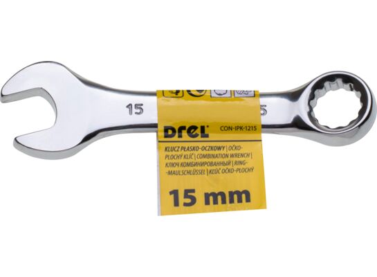 Klucz płasko-oczkowy 15 mm krótki Drel