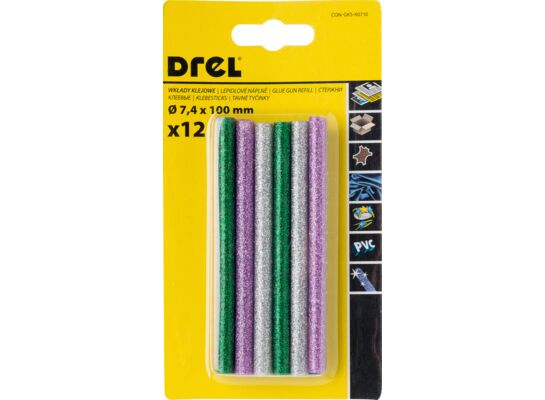 Wkład klejowy pistoletowy brokatowy 7,4 x 100 mm, zestaw: 12 sztuk Condor