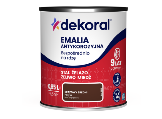 Emalia antykorozyjna Bezpośrednio na rdzę Brązowy średni połysk 0,65 l Dekoral