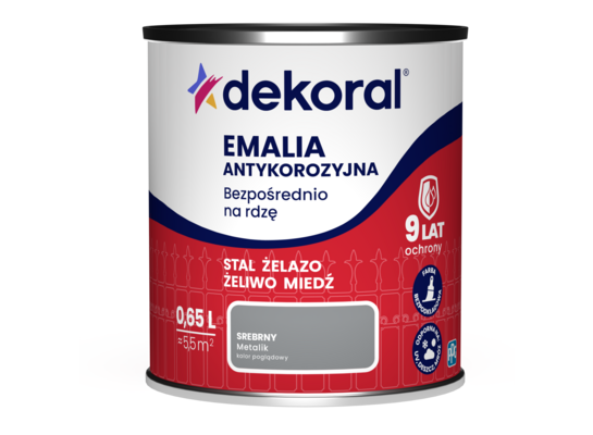 Emalia antykorozyjna Bezpośrednio na rdzę Srebrny metalik 0,65 l Dekoral