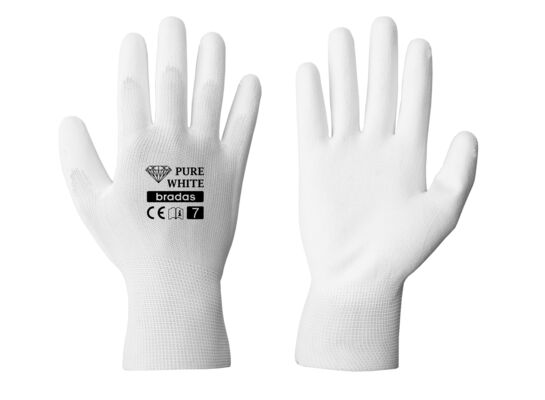 Rękawice ochronne PURE WHITE poliuretan, rozmiar 7