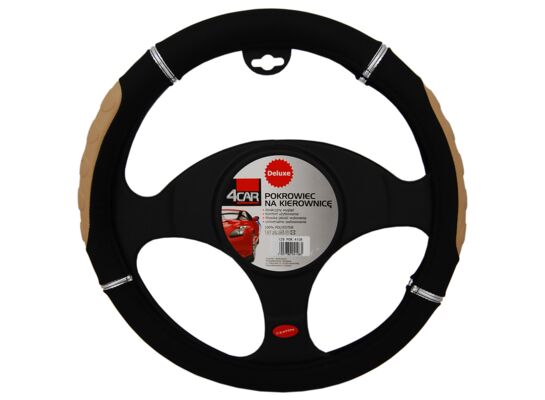 Pokrowiec kierownicy DeLuxe beżowy chrom 4Car