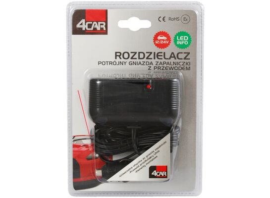 Rozdzielacz potrójny gniazda zapalniczki z przewodem 12/24V 4Car