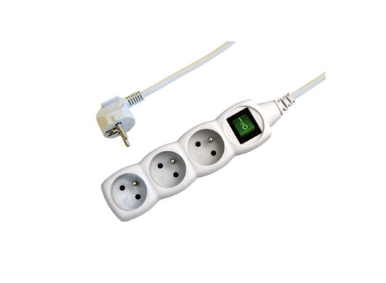 Przedłużacz 3 gniazda 1,5 m z wyłącznikiem szary