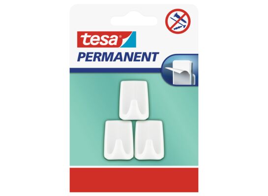Haczyk permanentny, 3 sztuki "S", kwadratowy, biały, tesa