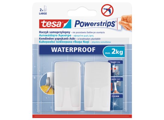 Haczyk samoprzylepny, POWERSTRIPS WATERPROOF, 2 sztuki, prostokątny, tesa