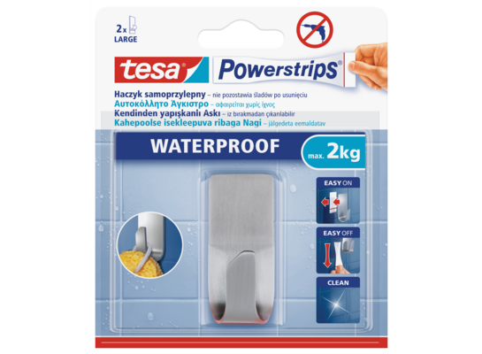 Haczyk samoprzylepny, POWERSTRIPS WATERPROOF, 1 sztuka, metal, tesa