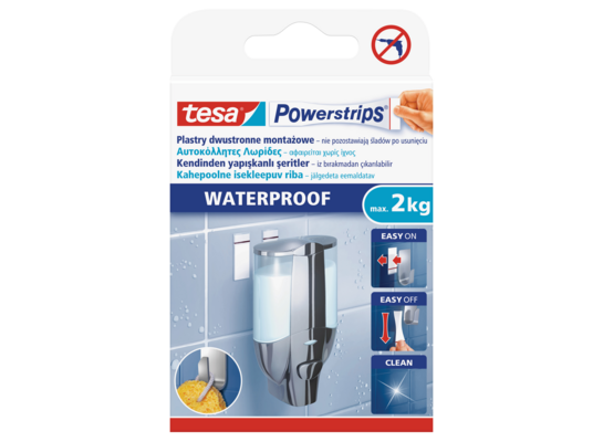 Plastry samoprzylepne, POWERSTRIPS WATERPROOF, 6 sztuk, do 2 kg, tesa