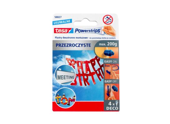 Plastry samoprzylepne, POWERSTRIPS, DECO, przezroczyste, 4 sztuki, tesa