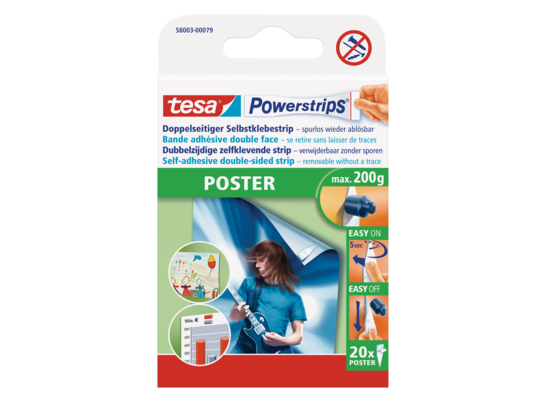 Plastry samoprzylepne POWERSTRIPS do plakatów 20 sztuk tesa