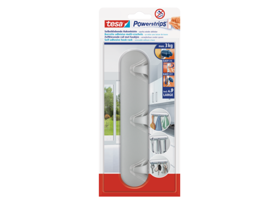 Listwa samoprzylepna, POWERSTRIPS, z 3 haczykami, chrom, tesa