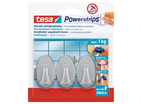 Haczyk samoprzylepny, POWERSTRIPS, owalny, mały 3 sztuki, tesa