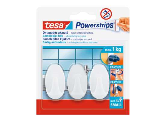 Haczyk samoprzylepny, POWERSTRIPS, Trend, 3 sztuki, mały, biały, tesa
