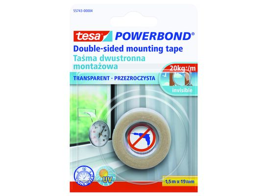 Taśma montażowa POWERBOND przezroczysta, 1,5 m x 19 mm, tesa