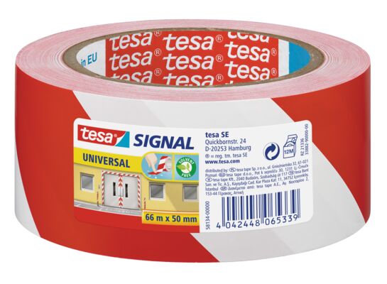 Taśma ostrzegawcza, Signal, czerwono-biała, 66 m x 50 mm, tesa