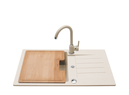 Zlewozmywak FOX z baterią beż 77 x 45 x 17 cm deska w komplecie